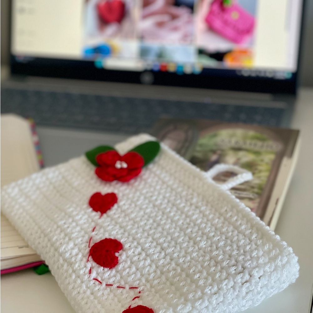 Handmade Crochet Book sleeve / cover with Red and Green Christmas accents - Picture 4 of 7